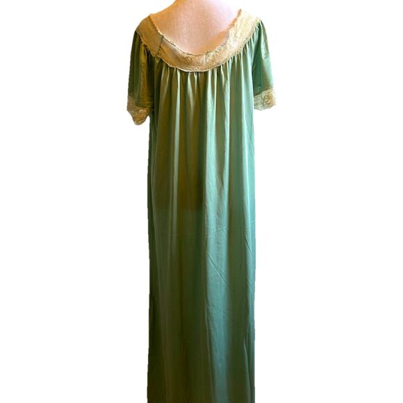 VTG Nightgown Green Long Sleepwear Lingerie Lace Cottagecore Granny Coat M-L - Picture 4 of 6